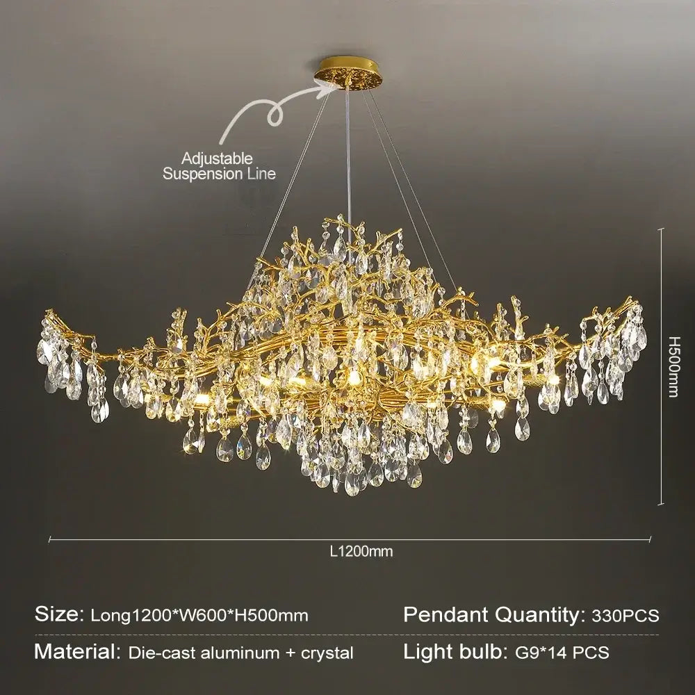 Modern gold branch crystal chandelier dining room light