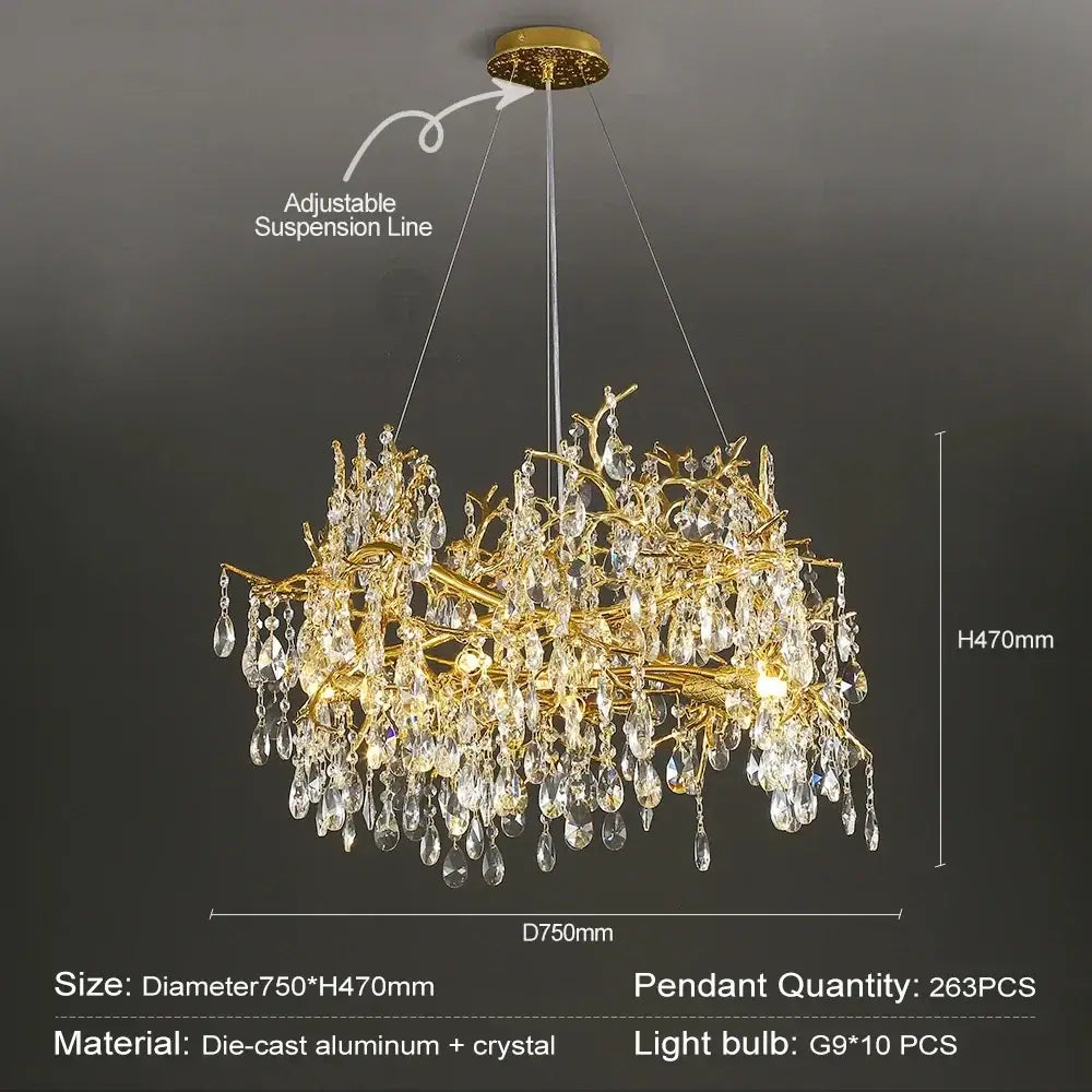 Modern gold branch crystal chandelier dining room light