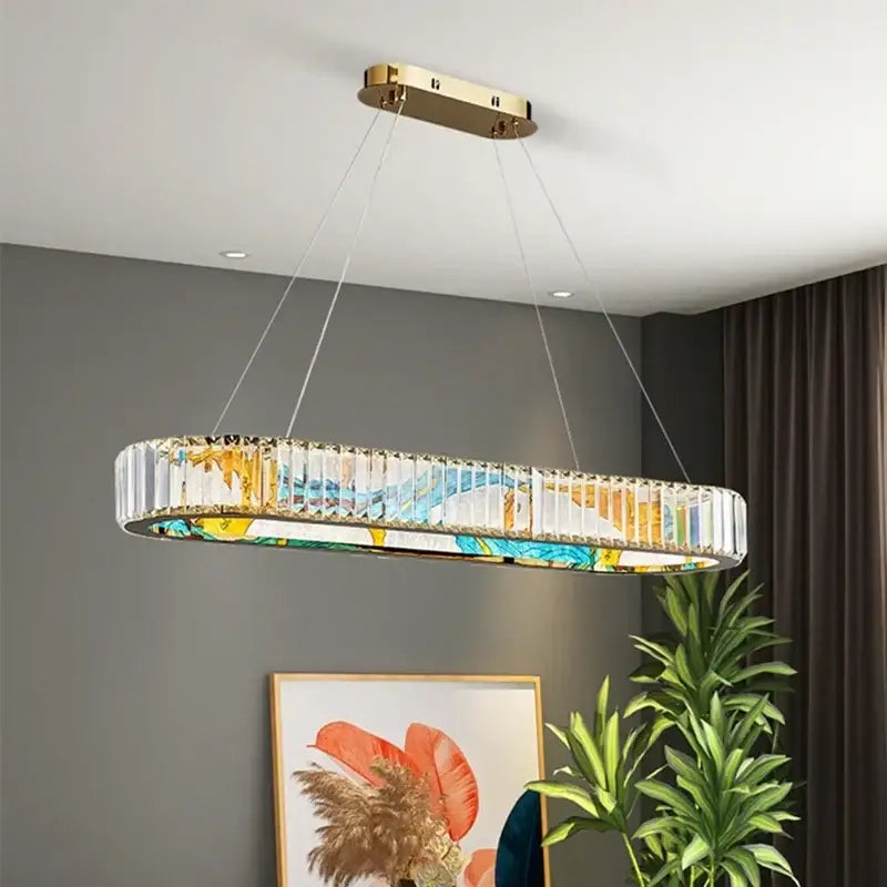 Modern blue & amber crystal chandelier pendant dining room light
