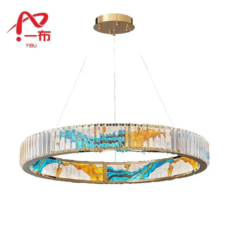 Modern blue & amber crystal chandelier pendant dining room light