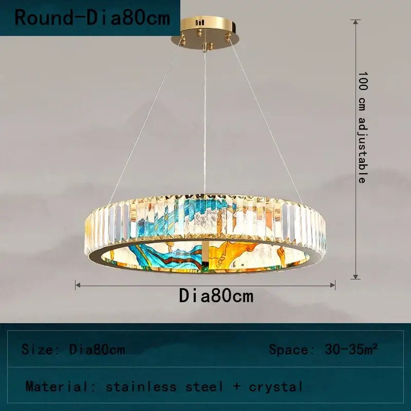Modern blue & amber crystal chandelier pendant dining room light