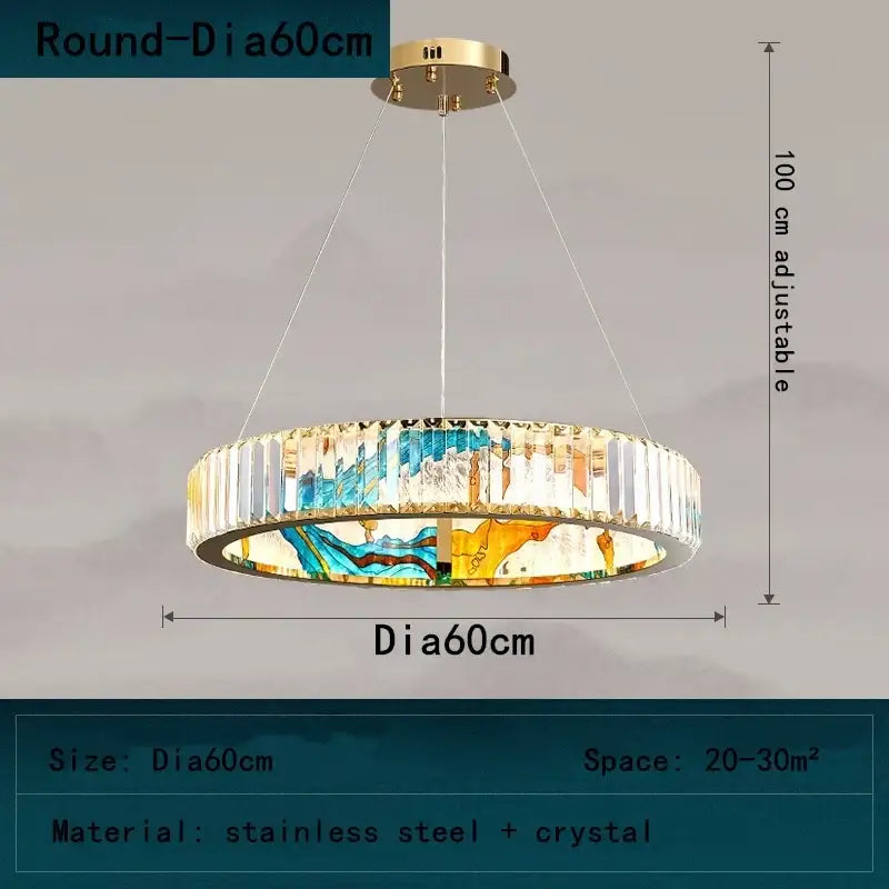 Modern blue & amber crystal chandelier pendant dining room light