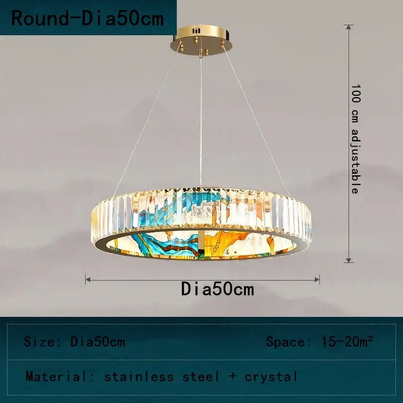 Modern blue & amber crystal chandelier pendant dining room light