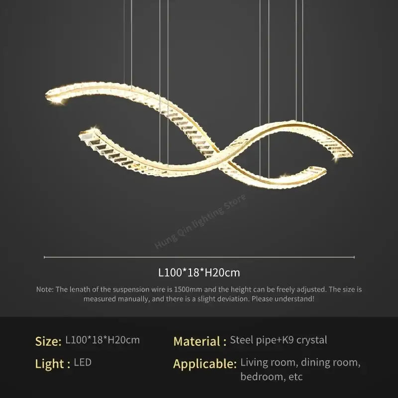Modern gold infinity crystal chandelier pendant lamp living room