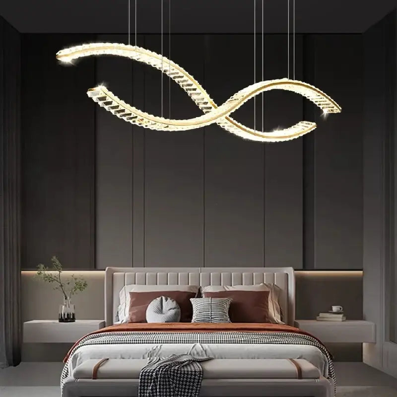 Modern gold infinity crystal chandelier pendant lamp living room