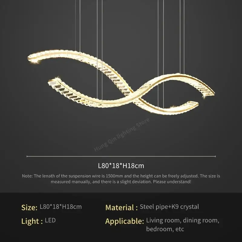 Modern gold infinity crystal chandelier pendant lamp living room