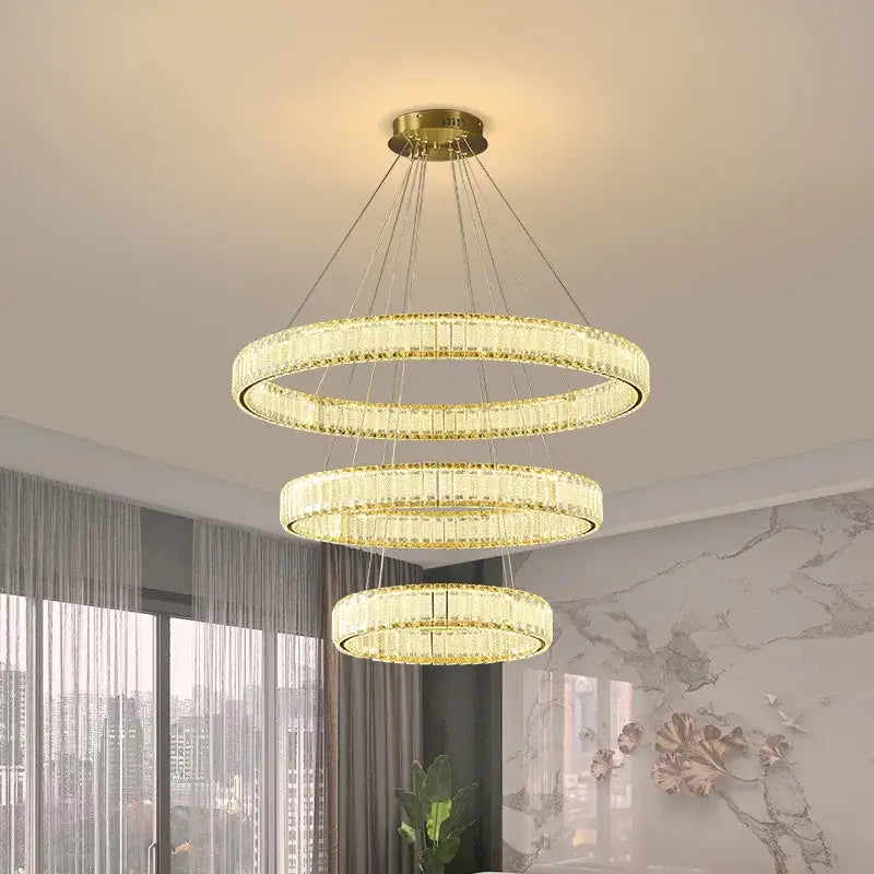 Modern gold interlocking ring decorbites crystal chandelier living room