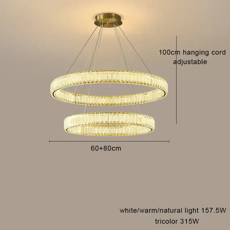 Modern gold interlocking ring decorbites crystal chandelier living room