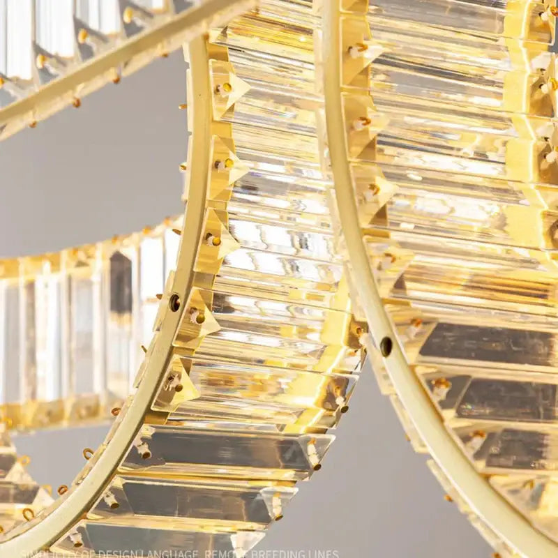 Modern golden interlocking ring crystal chandelier pendant light dining room