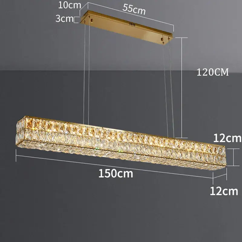 Modern gold rectangular crystal chandelier pendant light dining room