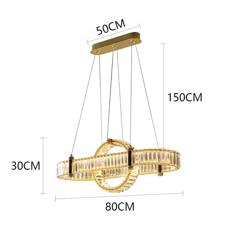 Modern golden interlocking ring crystal chandelier pendant light dining room