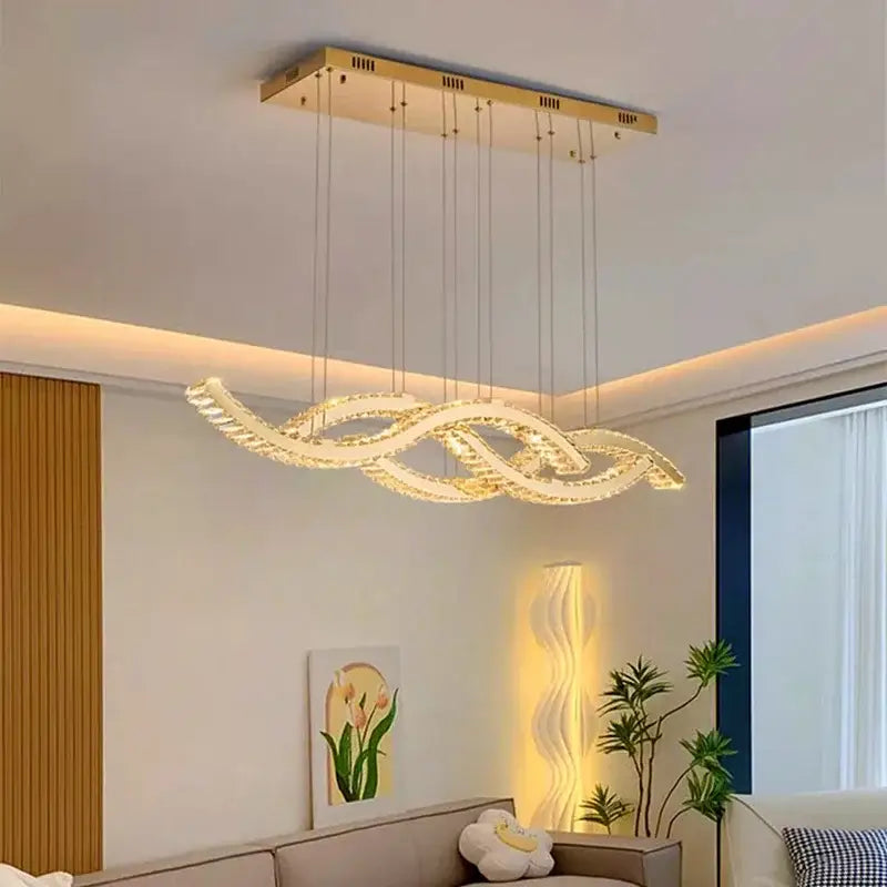 Modern gold rectangular crystal chandelier pendant light dining room