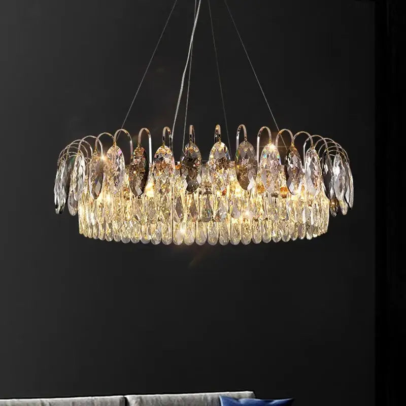 Luxury gold amber crystal chandelier pendant light living room