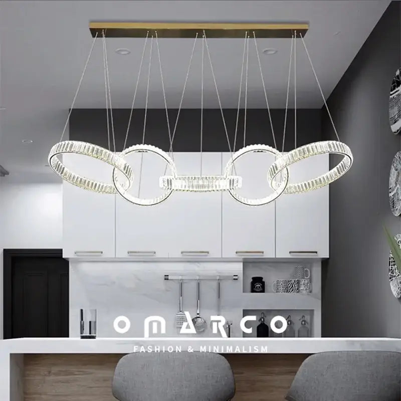 Modern gold interlocking ring crystal chandelier pendant light dining room
