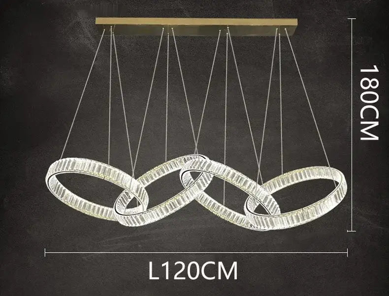 Modern gold interlocking ring crystal chandelier pendant light dining room