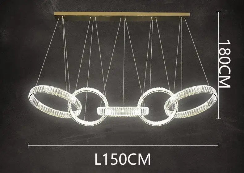 Modern gold interlocking ring crystal chandelier pendant light dining room