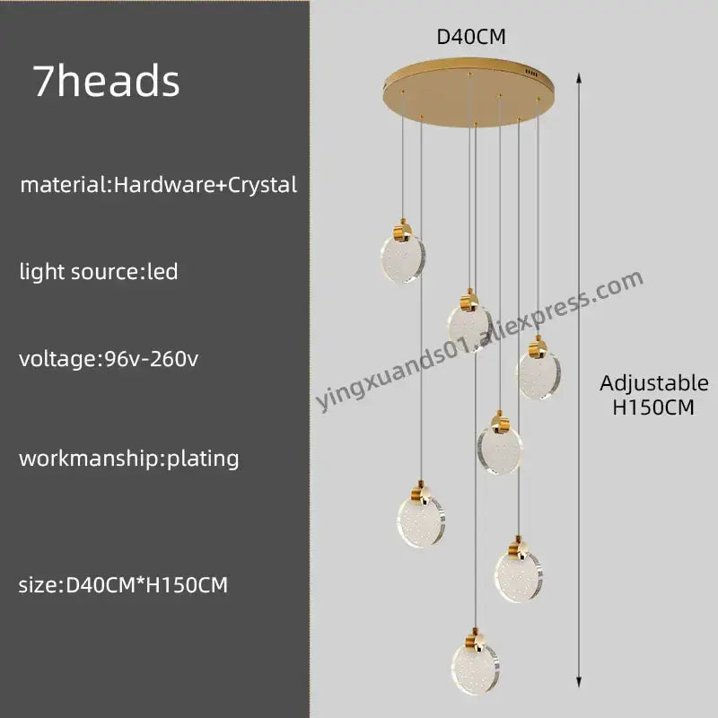 Modern gold crystal chandelier pendant light staircase decor