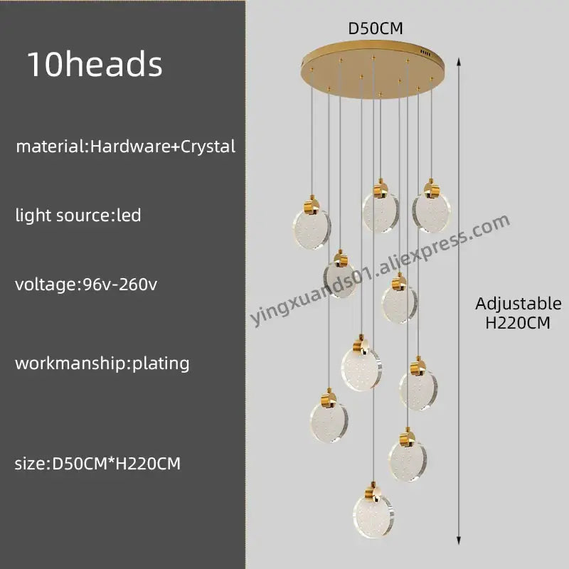Modern gold crystal chandelier pendant light staircase decor