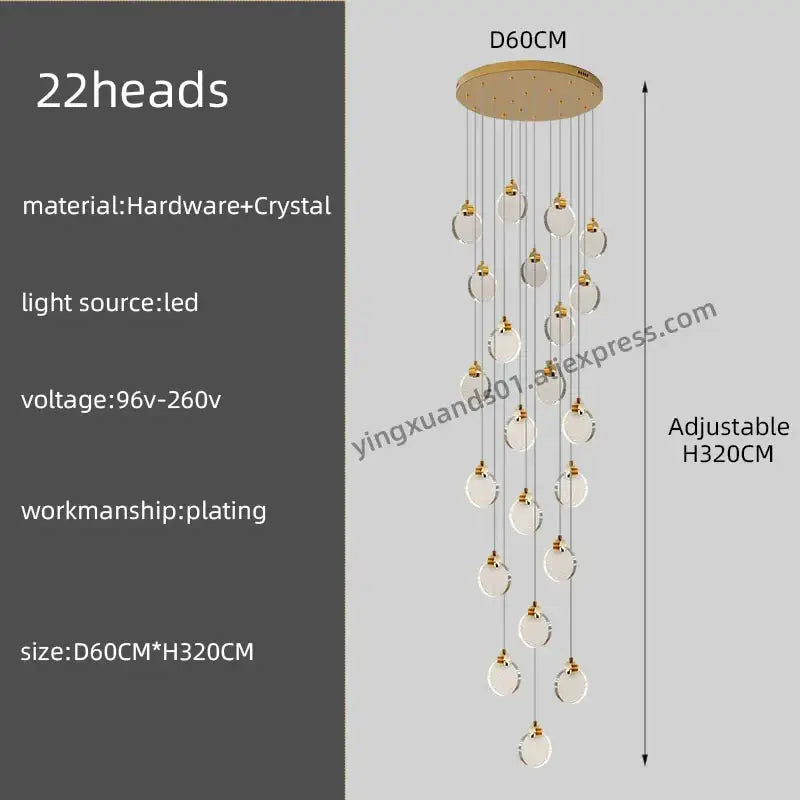 Modern gold crystal chandelier pendant light staircase decor