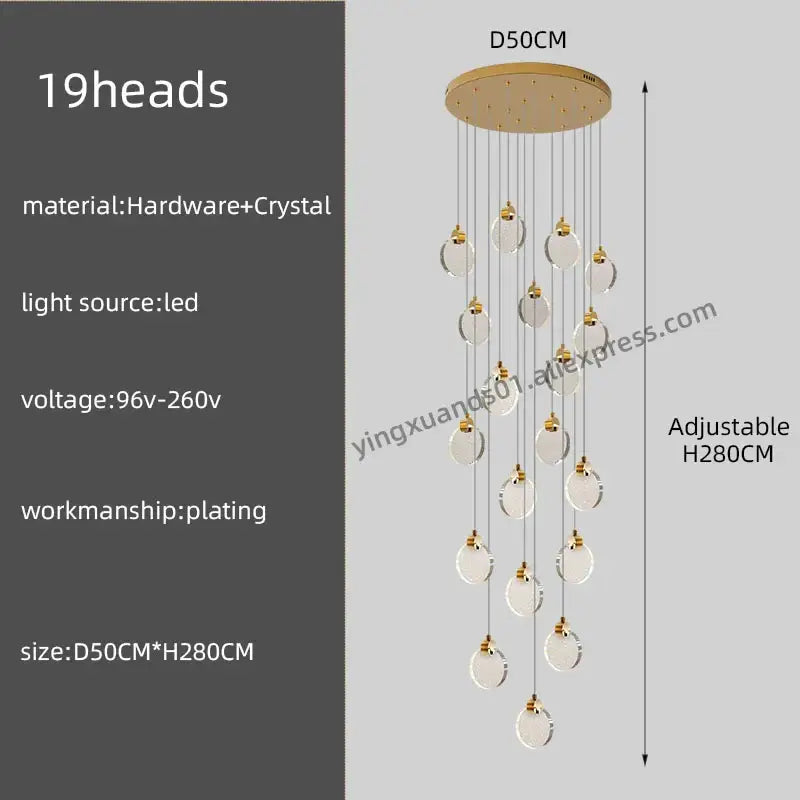 Modern gold crystal chandelier pendant light staircase decor