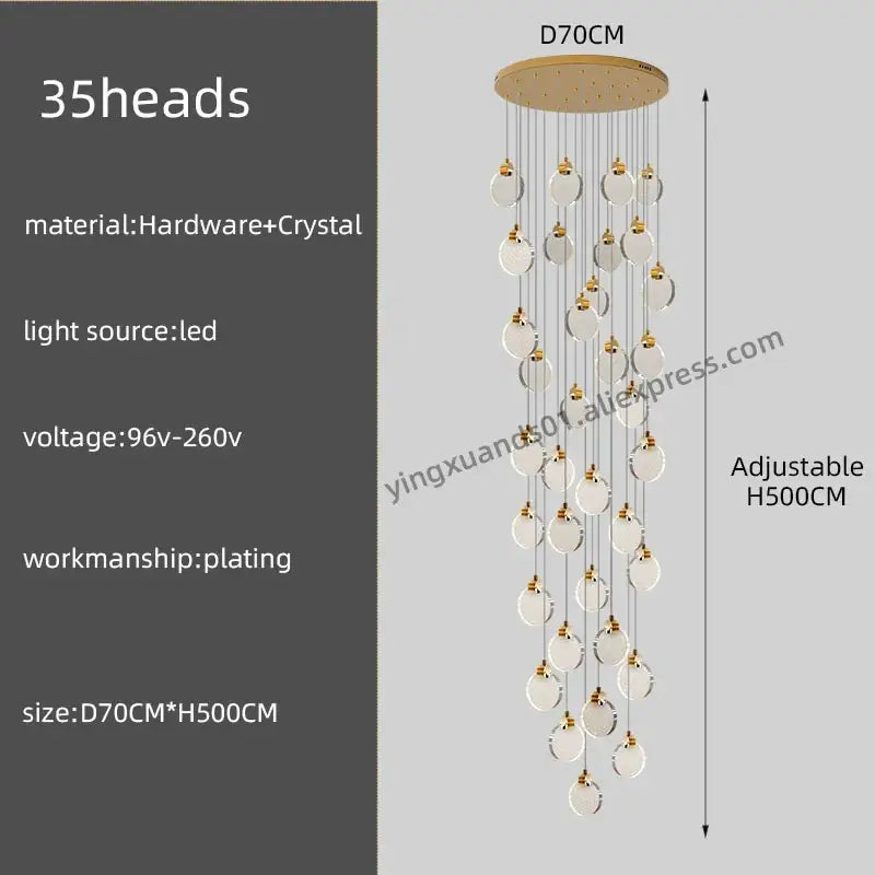 Modern gold crystal chandelier pendant light staircase decor