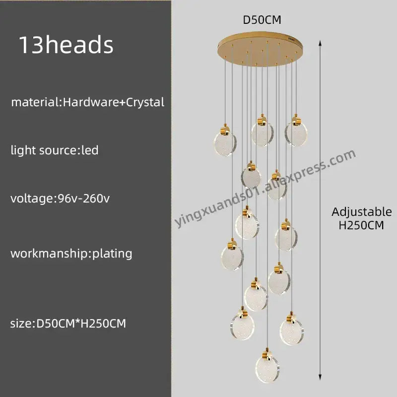 Modern gold crystal chandelier pendant light staircase decor