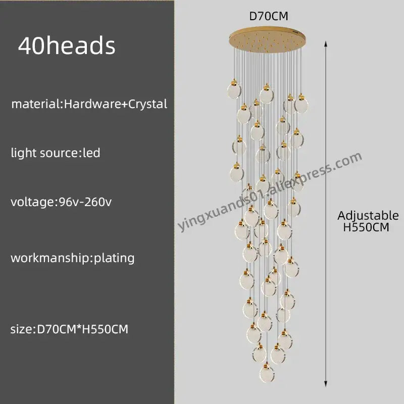 Modern gold crystal chandelier pendant light staircase decor