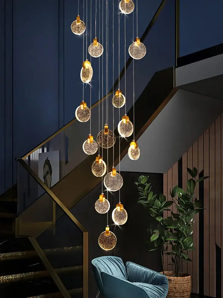Modern gold crystal chandelier pendant light staircase decor