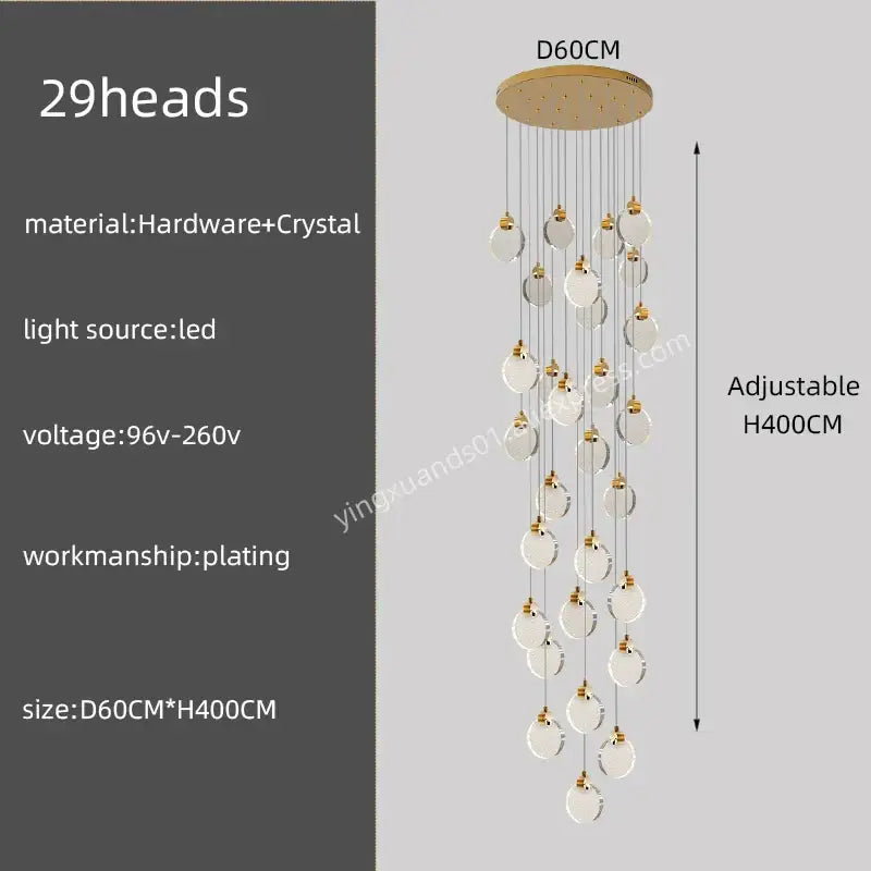 Modern gold crystal chandelier pendant light staircase decor