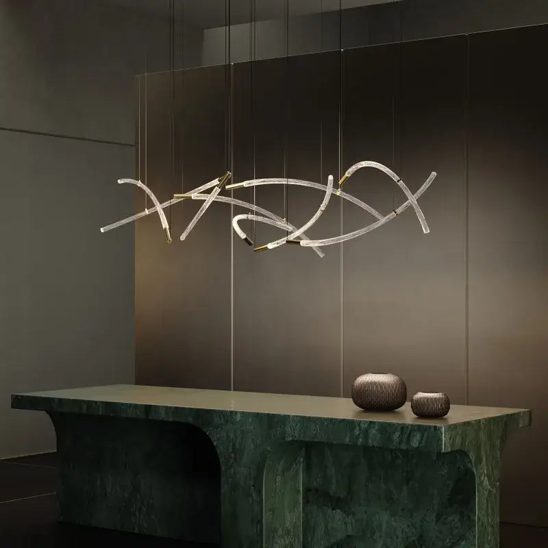 Modern minimalist metallic crystal chandelier pendant light dining room