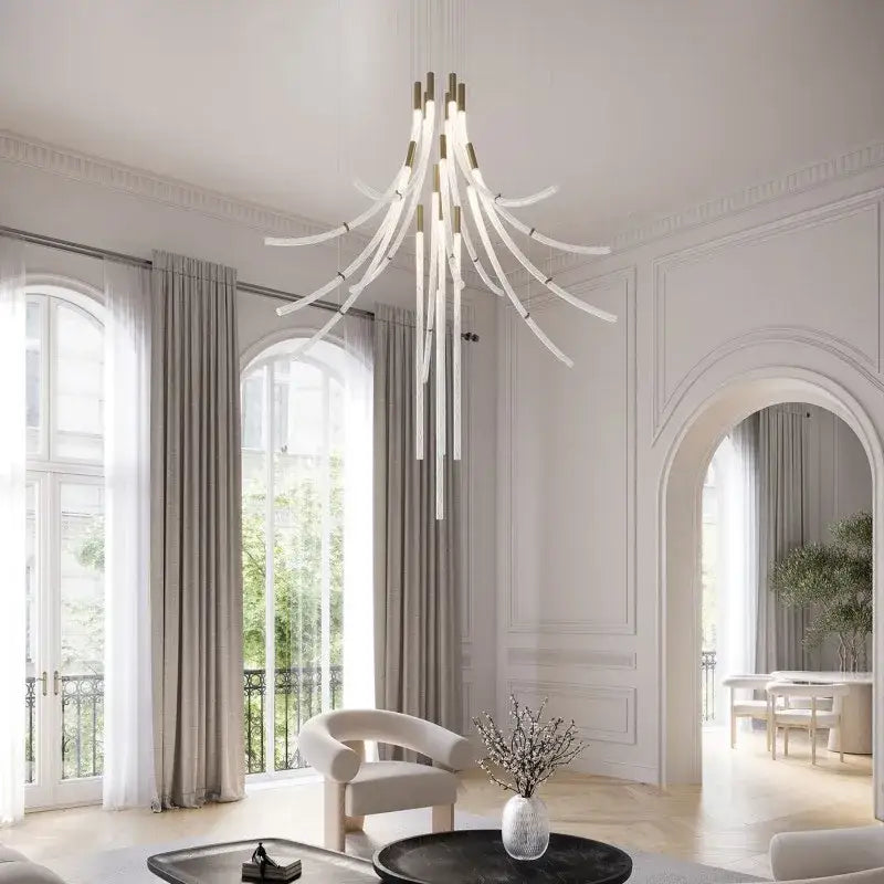 Modern minimalist metallic crystal chandelier pendant light dining room