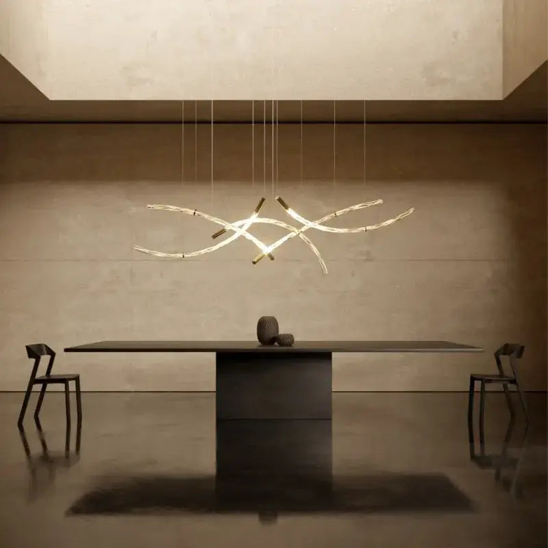 Modern minimalist metallic crystal chandelier pendant light dining room