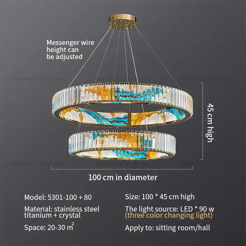 Abstract stained glass crystal chandelier ring dining room light