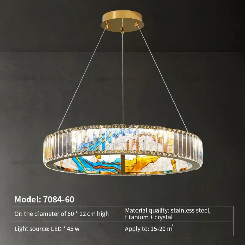 Abstract stained glass crystal chandelier ring dining room light
