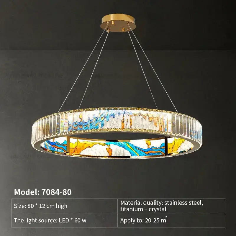 Abstract stained glass crystal chandelier ring dining room light