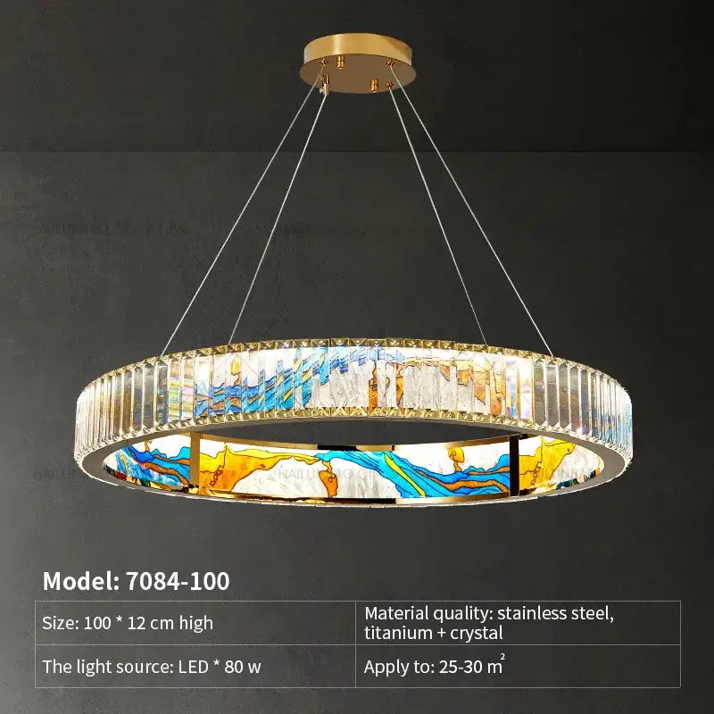 Abstract stained glass crystal chandelier ring dining room light