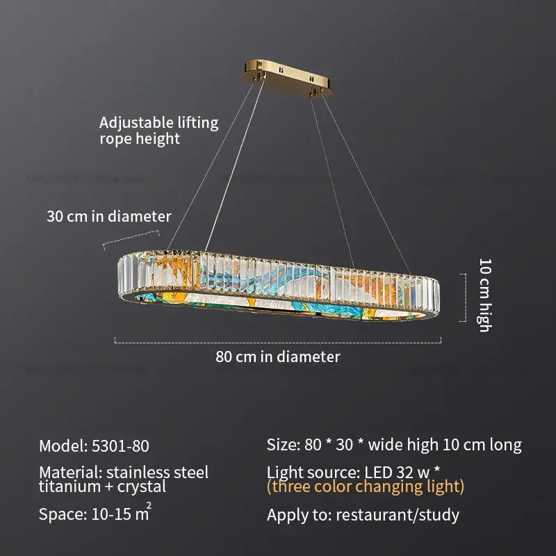 Abstract stained glass crystal chandelier ring dining room light