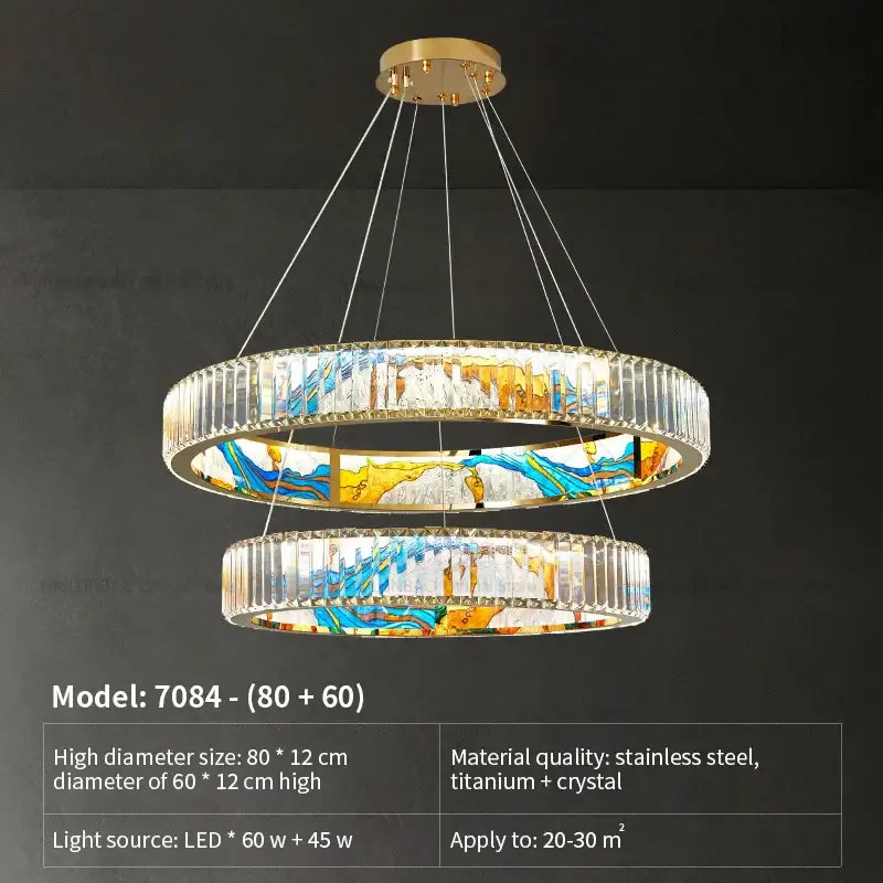 Abstract stained glass crystal chandelier ring dining room light