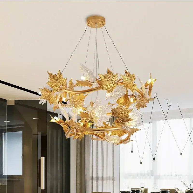Rustic french country decorbites crystal chandelier dining room leaf design