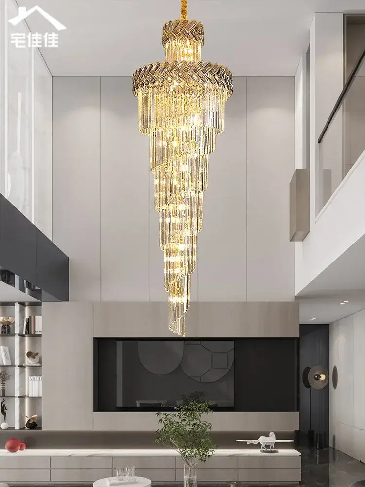 Luxury golden decorbites crystal chandelier spiral staircase light