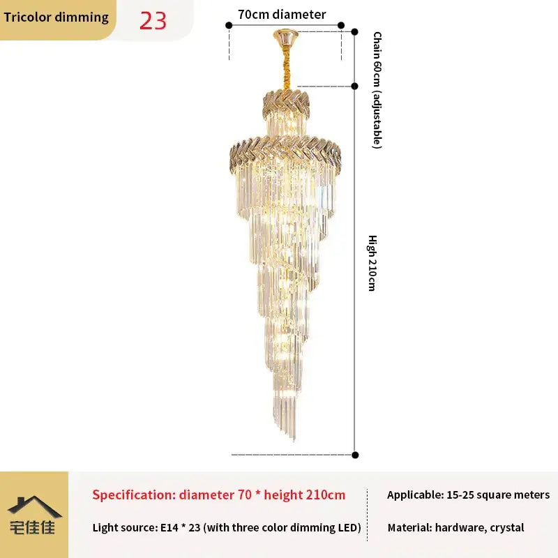 Luxury golden decorbites crystal chandelier spiral staircase light