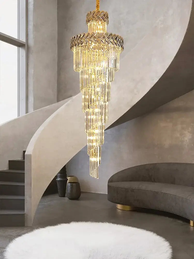 Luxury golden decorbites crystal chandelier spiral staircase light