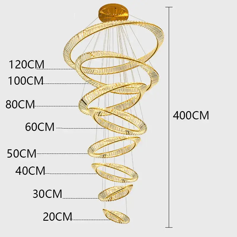 Golden spiral decorbites crystal chandelier living room pendant light