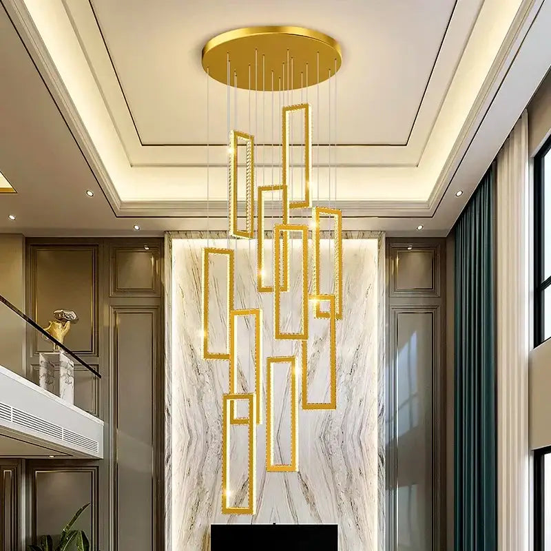 Modern golden crystal chandelier stair pendant living room led light