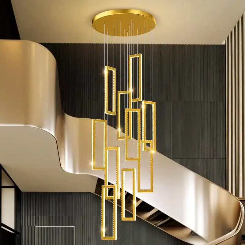 Modern golden crystal chandelier stair pendant living room led light