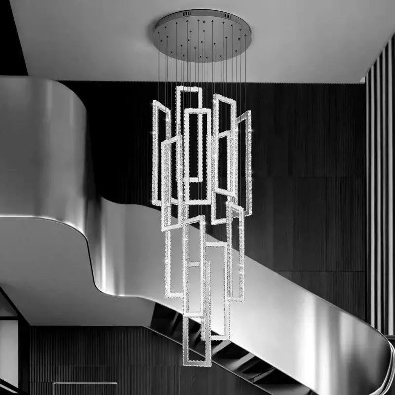 Modern golden crystal chandelier stair pendant living room led light