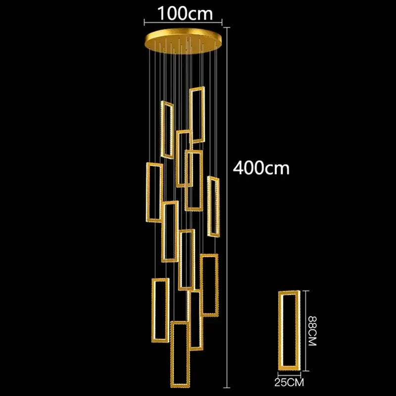 Modern golden crystal chandelier stair pendant living room led light