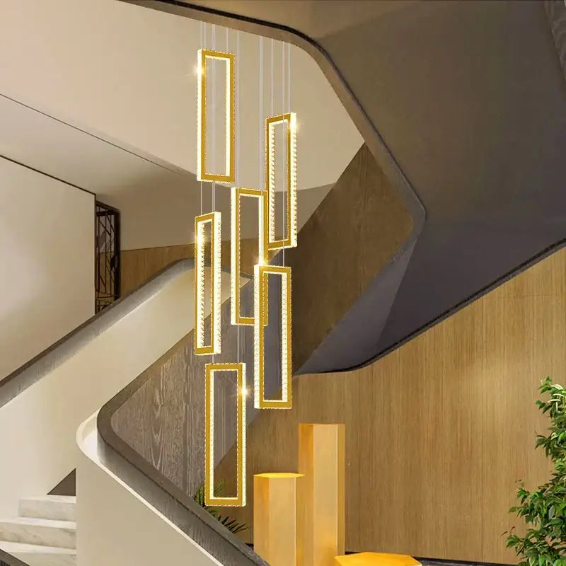 Modern golden crystal chandelier stair pendant living room led light