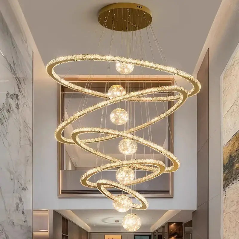 Golden spiral decorbites crystal chandelier stair living room light