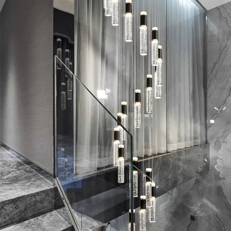 Modern crystal chandelier stair pendant lamp living room black accent
